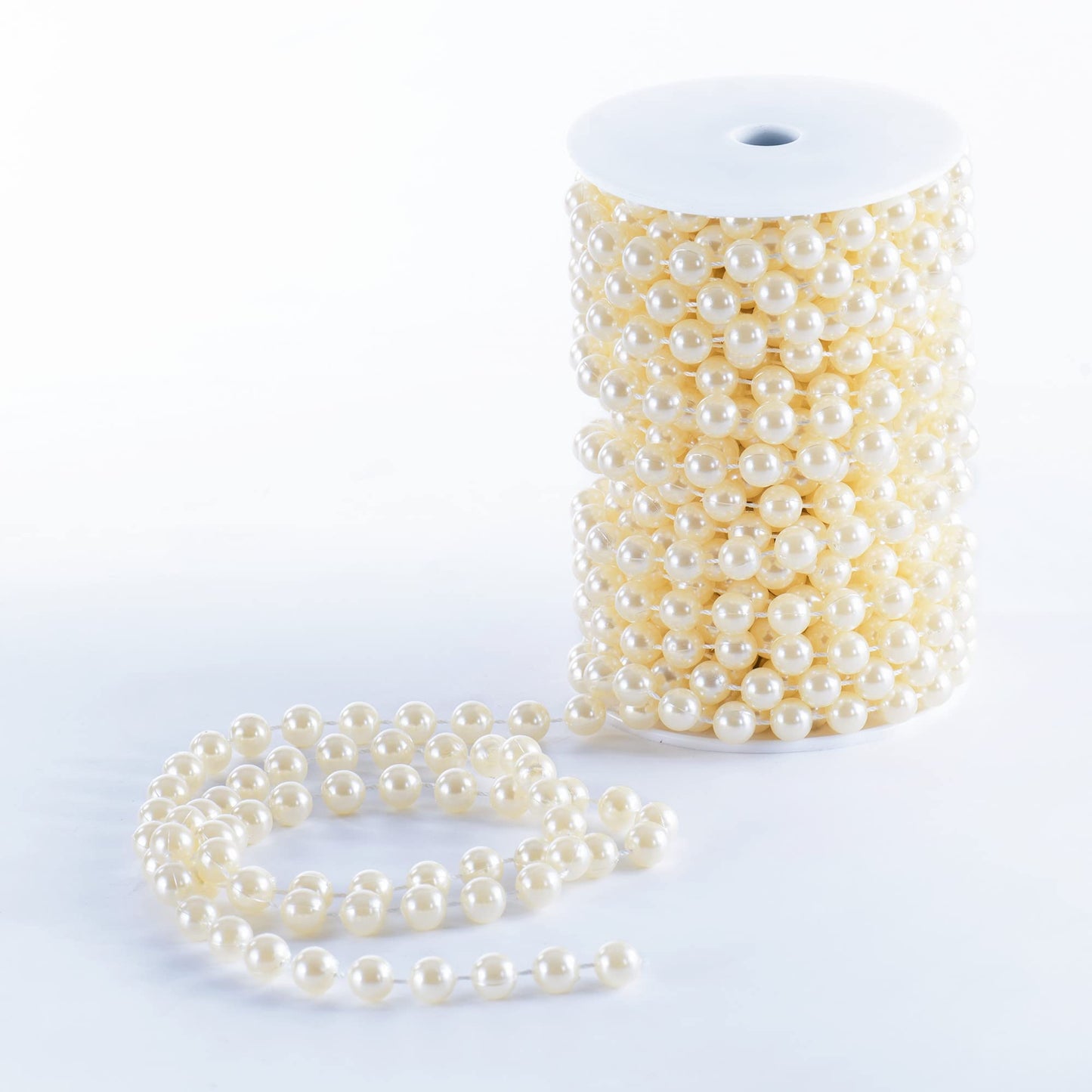 XINHUIDALSQ Craft String of Pearls 10 MM Faux Pearl Beaded, 33 Feet Ivory Garland Bead String for Christmas Tree Decorations, Wedding Party Decoration(Ivory, 10mm/10M)