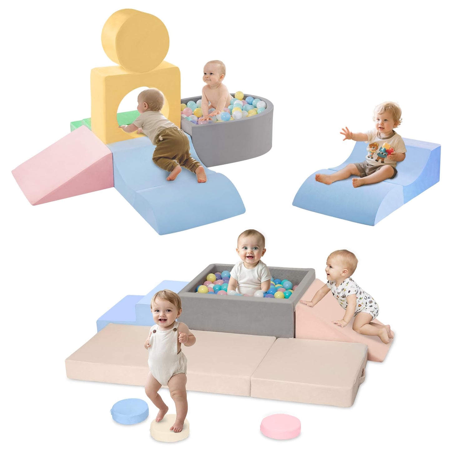 CAMELUSBaby Foam Climbing Blocks, Toddler Climbing Toys Indoor (7- Piece) + (6-Piece)