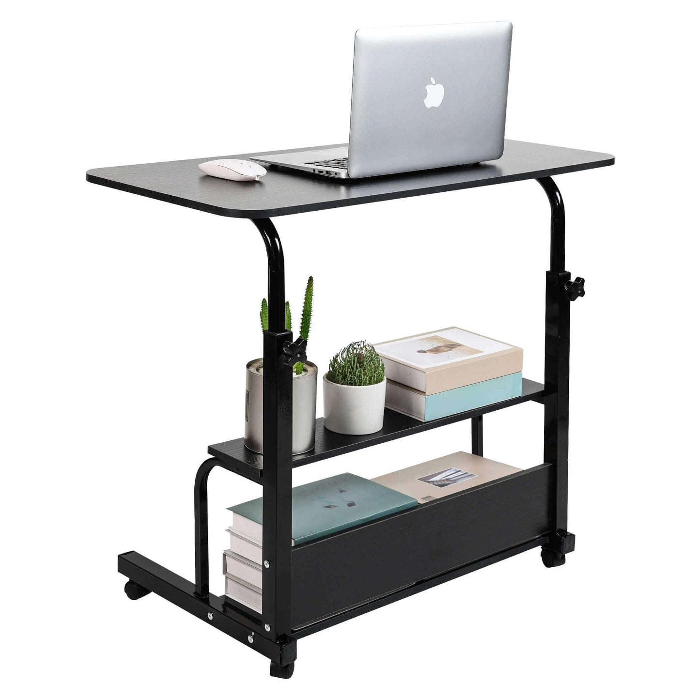 Adjustable Height Mobile Computer Desk for Small Space Rolling Writing with Wheels Corner Home Office Study Portable Bedrooms Work Desk Standing Desk Sizes 31.5X15.7 Inches Black C