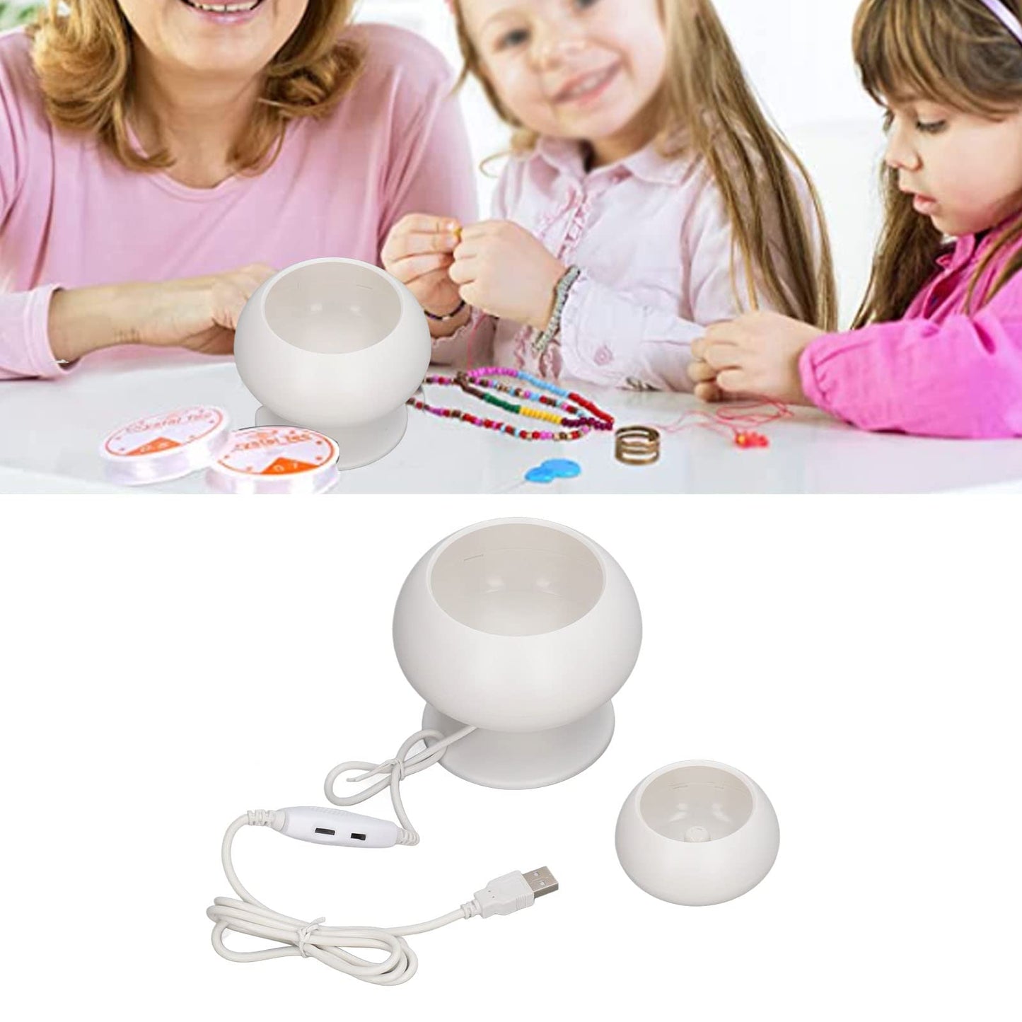 Pwshymi Clay Bead Spinner,Electric Bead Spinner Adjustable Speed Direction Durable ABS High Stability Spin Bead Loader with Bowl for Bracelets Making, Necklace, Waist Crafts Herr
