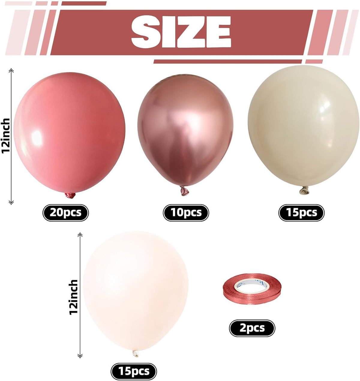 Blush Pink Balloons, 60 Packs 12 Inch Retro Pink Double Stuffed Nude Beige Balloon, Dusty Pink and Rose Gold Boho Balloons Set for Girls Women Birthday Bridal Baby Shower Weddings Party Decoration