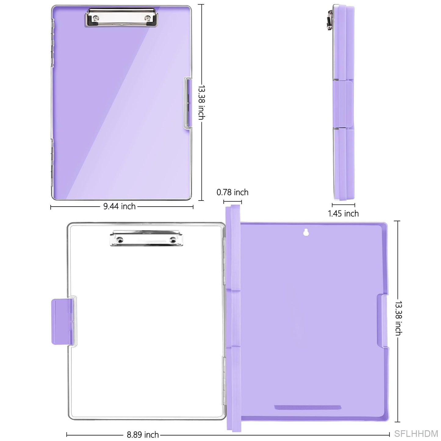 SFLHHDM Clipboard with Storage,Heavy Duty Clip Boards 8.5x11 with 2 Storage Case,Clear Visible Panel Storage Clipboards,Side Opening Nursing Clipboard Folder for Office Supplies-Light Purple