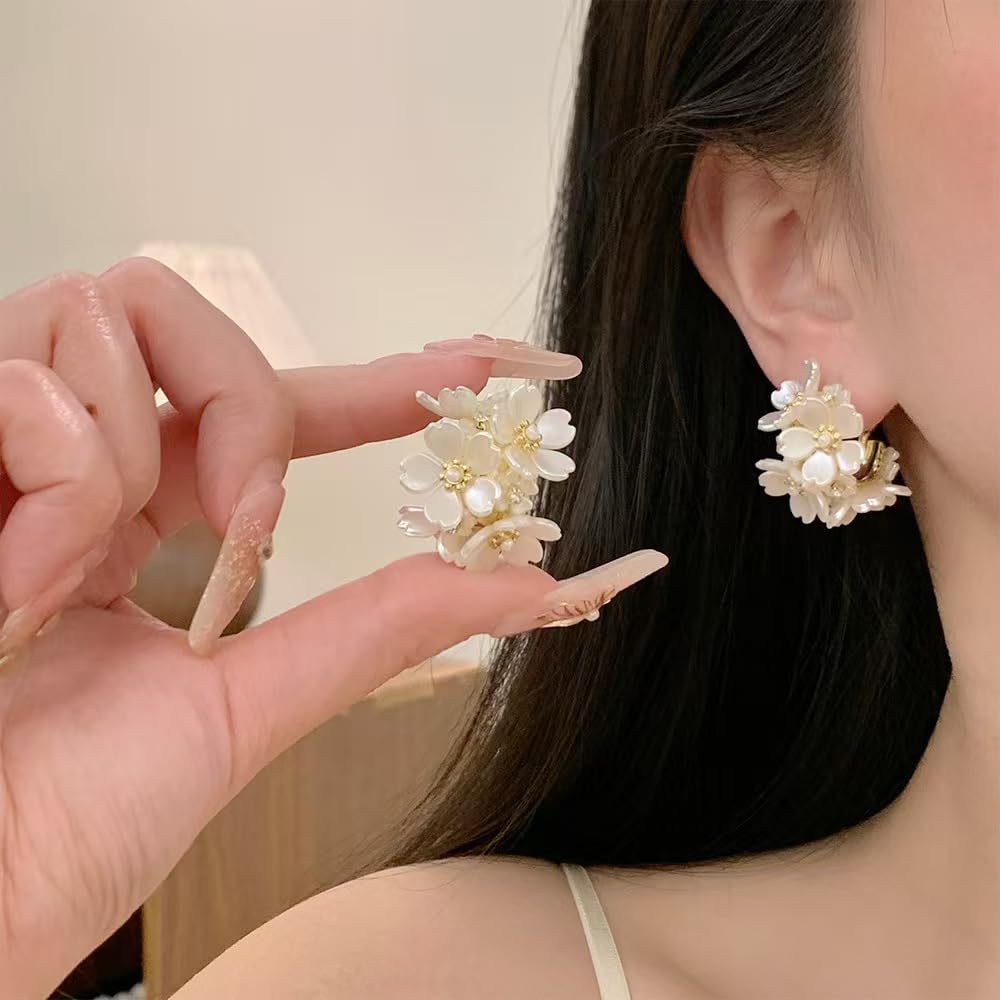 Xalroco Gold Statement Leaf Rhinestone Stud Earrings, Gold Flower Filigree Dangles, Pink/Purple/Yellow Flower Acrylic Earrings (white)