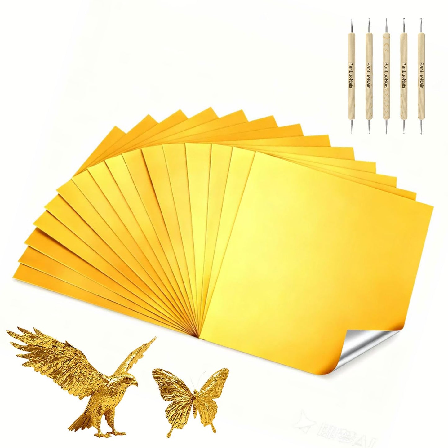 PanLuoNais 100 Pcs Thick Craft & Embossing Foil Sheets ,Durable Tin & Aluminum Foil for DIY Art, Home Repairs and Crafting-Gold