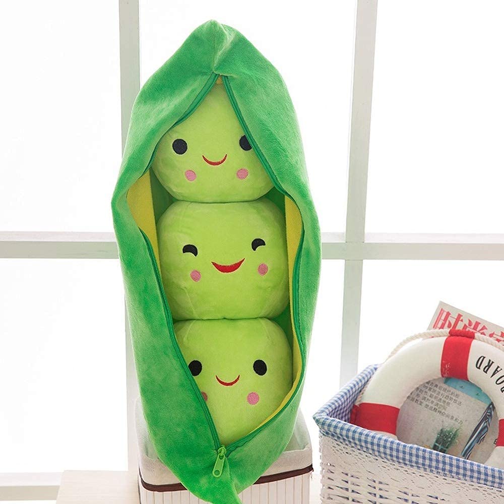 AOQI Giant Peas in A Pod Plush Toy Pea Pod Pillow Cute Pea Stuffed Toys Plant Doll Various Sizes (Green Beans,15.7''/40cm)