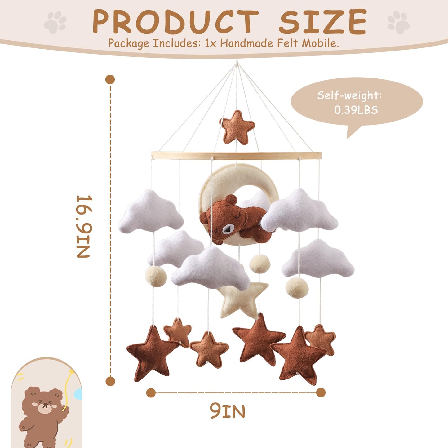 Wonderoo by Wowo Baby Mobile for Crib – Handmade Hanging Felt Nursery Mobile – Fits Most Crib Arms – Gender-Neutral Boho Nursery Decor & Baby Gift