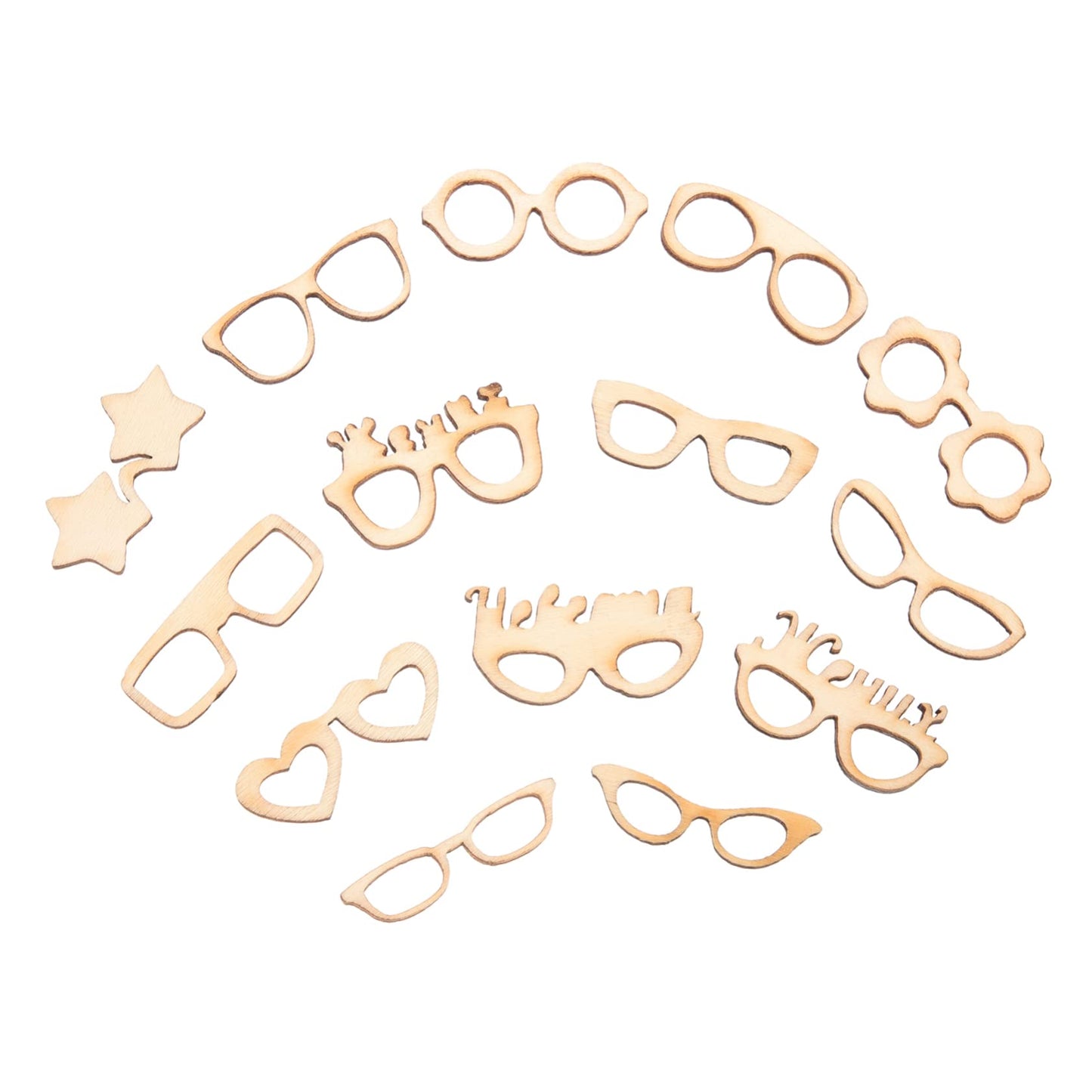 COHEALI 51Pcs Unfinished Wooden Glasses Cutouts DIY Craft Shapes Lightweight Smooth Wood Slices for Kids Painting and Creative Projects
