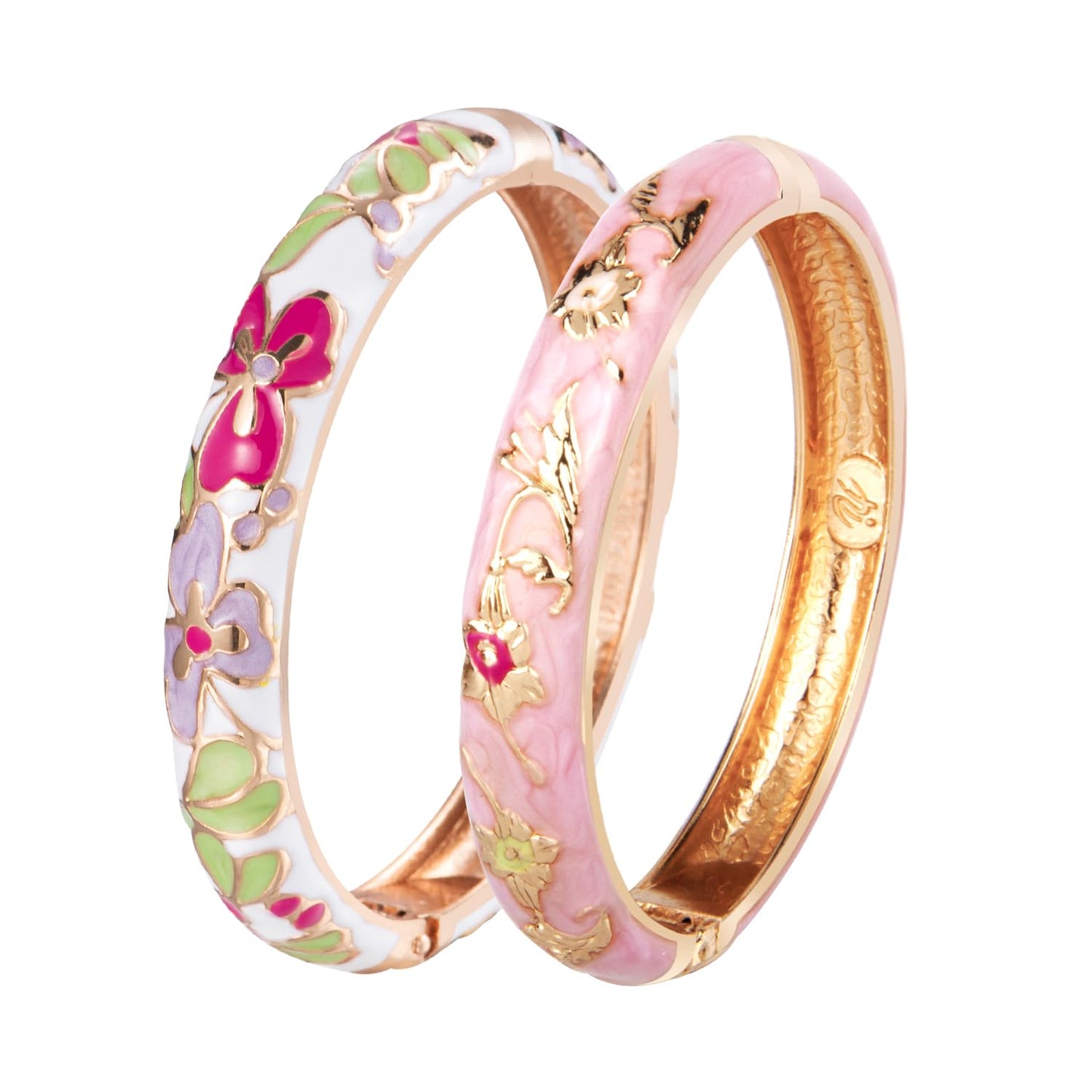 UJOY Gorgeous Bracelets Enameled Floral Cloisonne Gift Plated Cuff Bangles Jewelry Sets Box for Women 55A81-55A100 Pink White