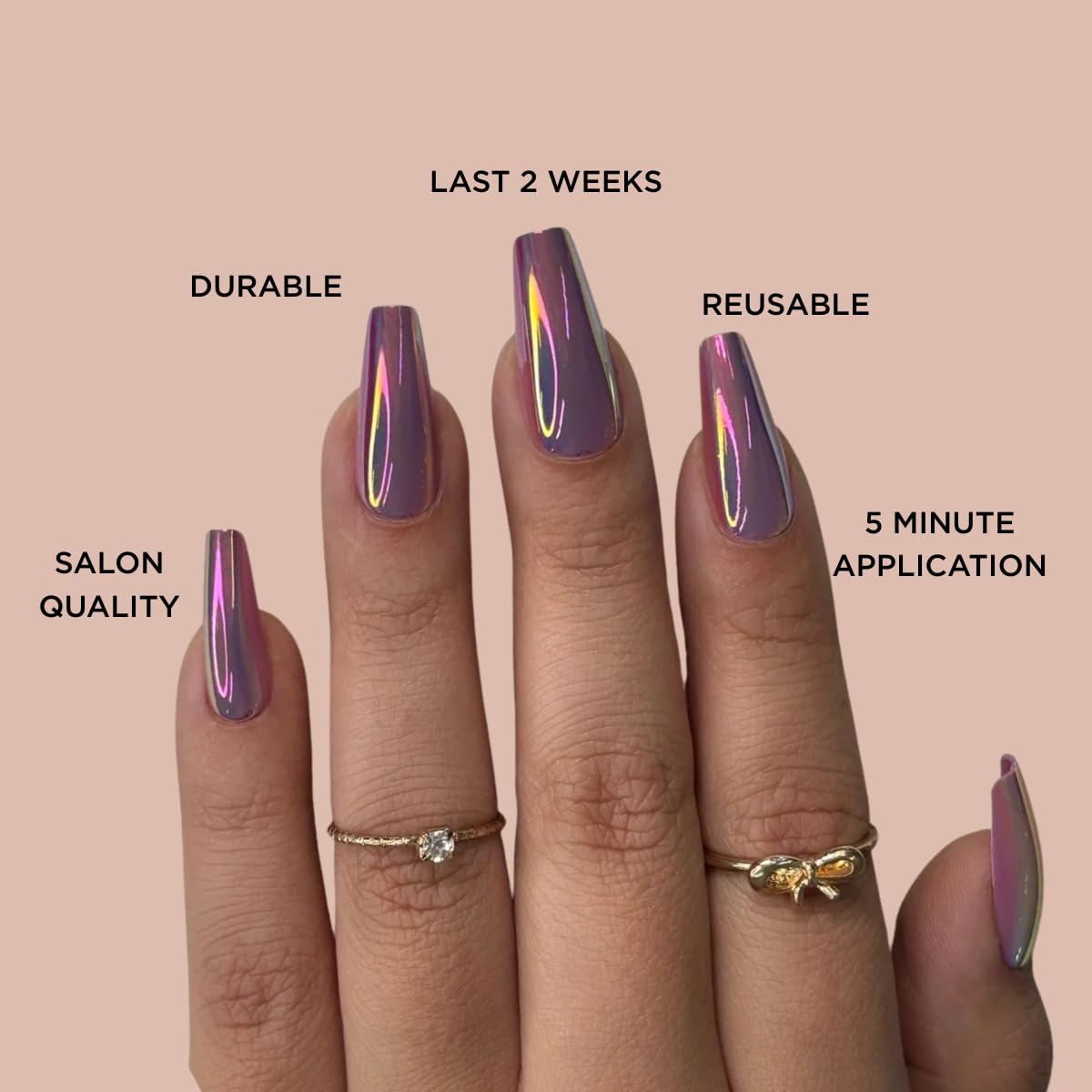 HOT COMMODITY Press-On Nails by Lavaa Beauty | Long Coffin | Purple Chrome Coffin Nails