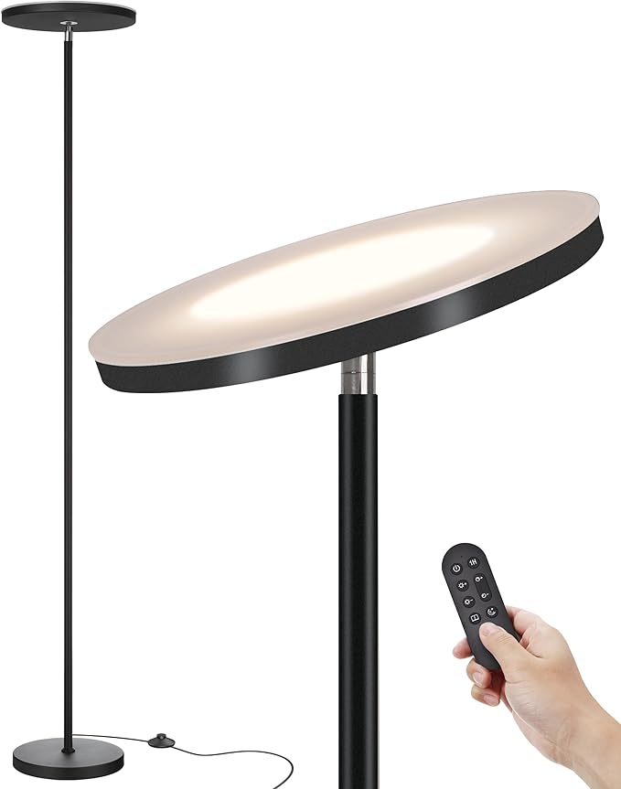 JOOFO LED Floor Lamp – Super Bright Torchiere with Remote & Foot Switch, Stepless Dimmable Tall Standing Lamp, 69" Modern Pole Light for Corner, Living Room, Bedroom, Reading, Office