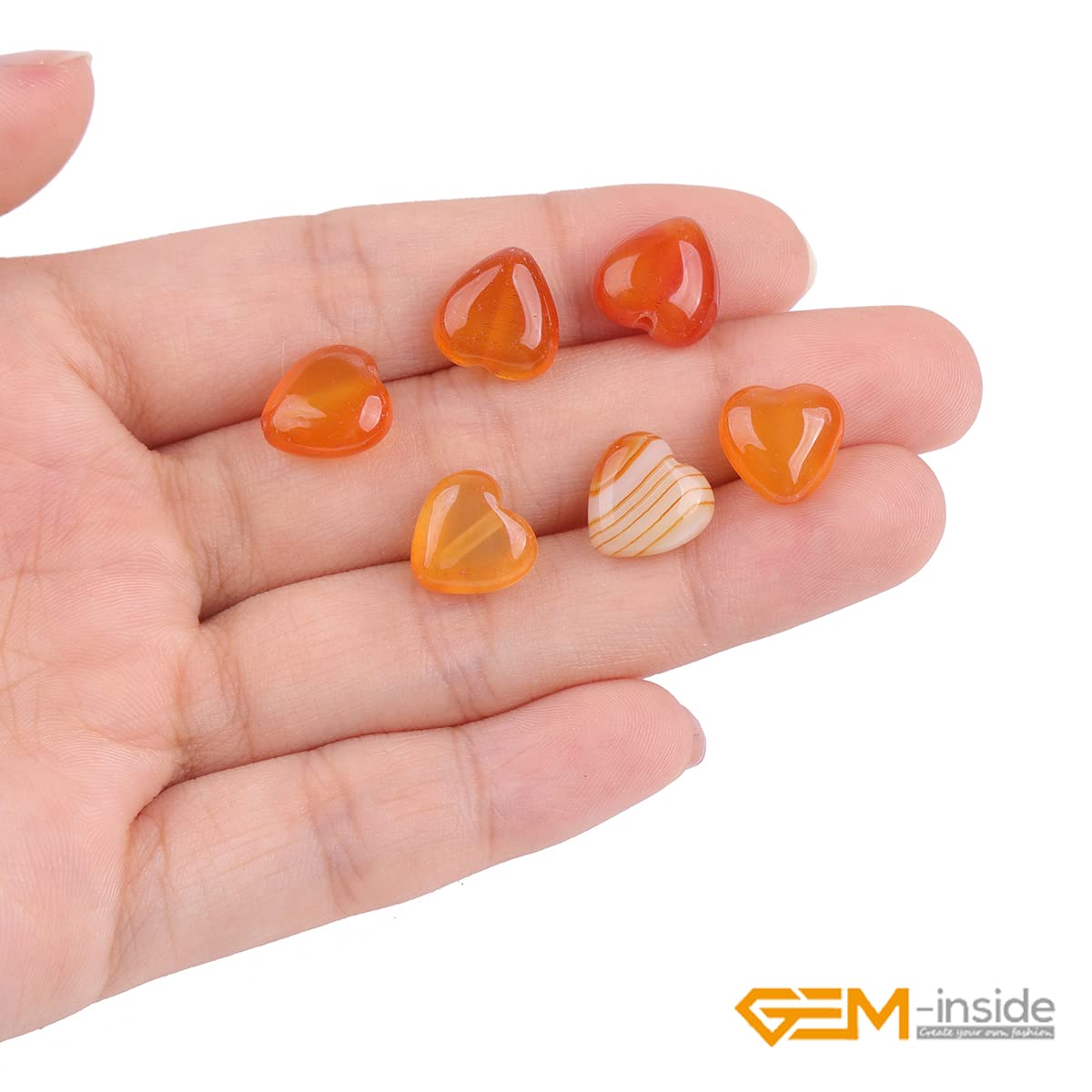 GEM-Inside 10mm Heart Charms Natural Red Carnelian Agate Gemstone Stone Beads for Jewelry Making Full 15" Strand Power Energy Healing Chakra Stone Beads