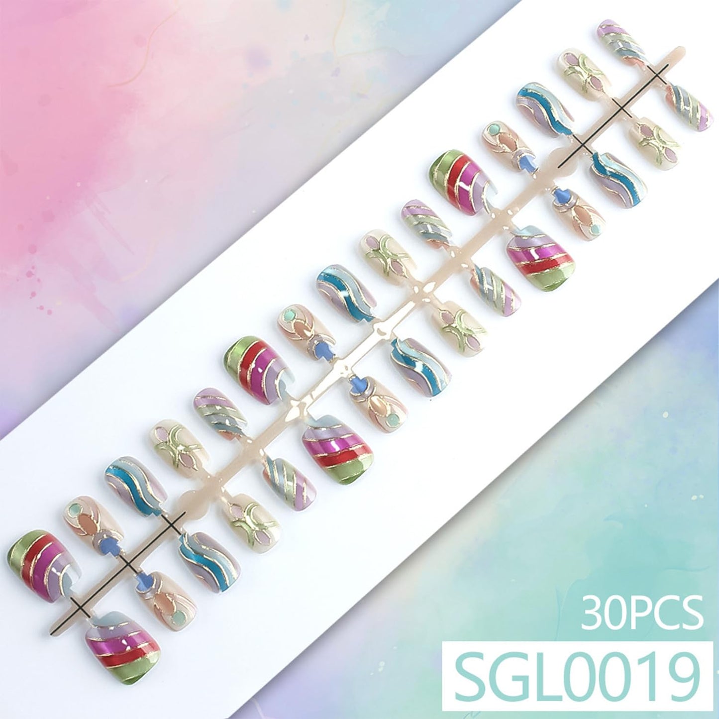 Vopintpy Multicolor Press on Nails Short Coffin Fake Nails with Design Glossy Acrylic Glue on Nail Reusable Full Cover Artificial Stick on Nail for Women DIY Manicure
