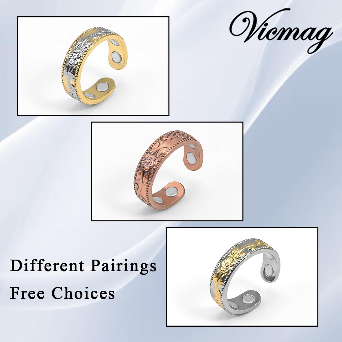 Vicmag Copper Magnetic Rings for Women 99.9% Copper Finger Ring Ultra Strength Magnet Gift Adjustable