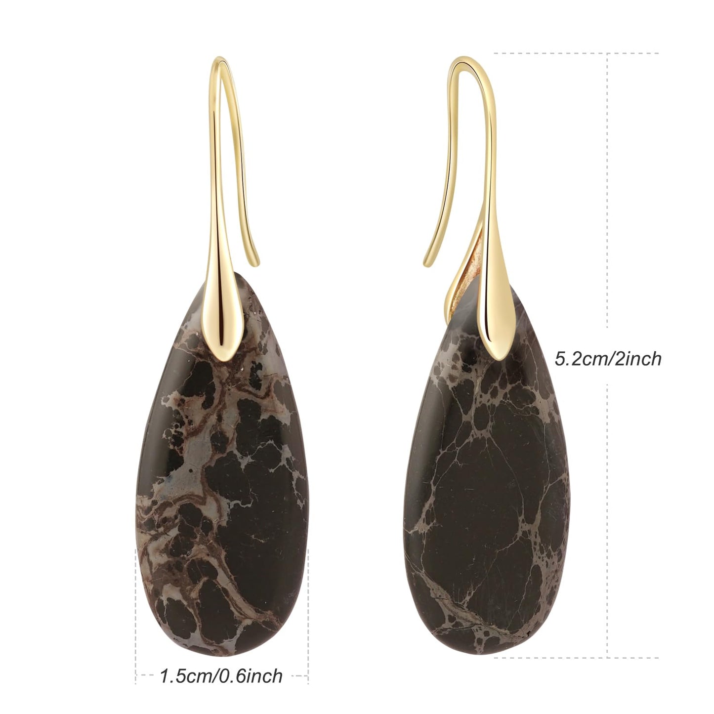 Sriomu Natural Healing Stone Fishhoop Diamond-Shaped Dangle Drop Earrings Statement Gold silver earrings (Red Blue Gold Hook)