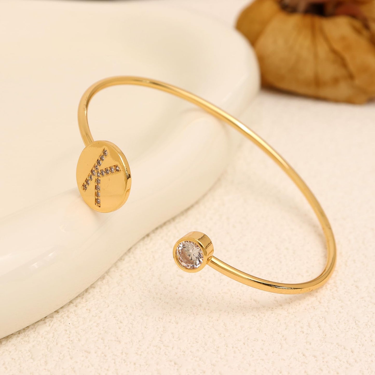 Agriajun Trendy Gold Plated Initial K Cuff Bangle Bracelet for Women, Handmade Statement Cubic Zirconia Stackable Open Letter Bracelets Summer Fashion Jewelry Gift