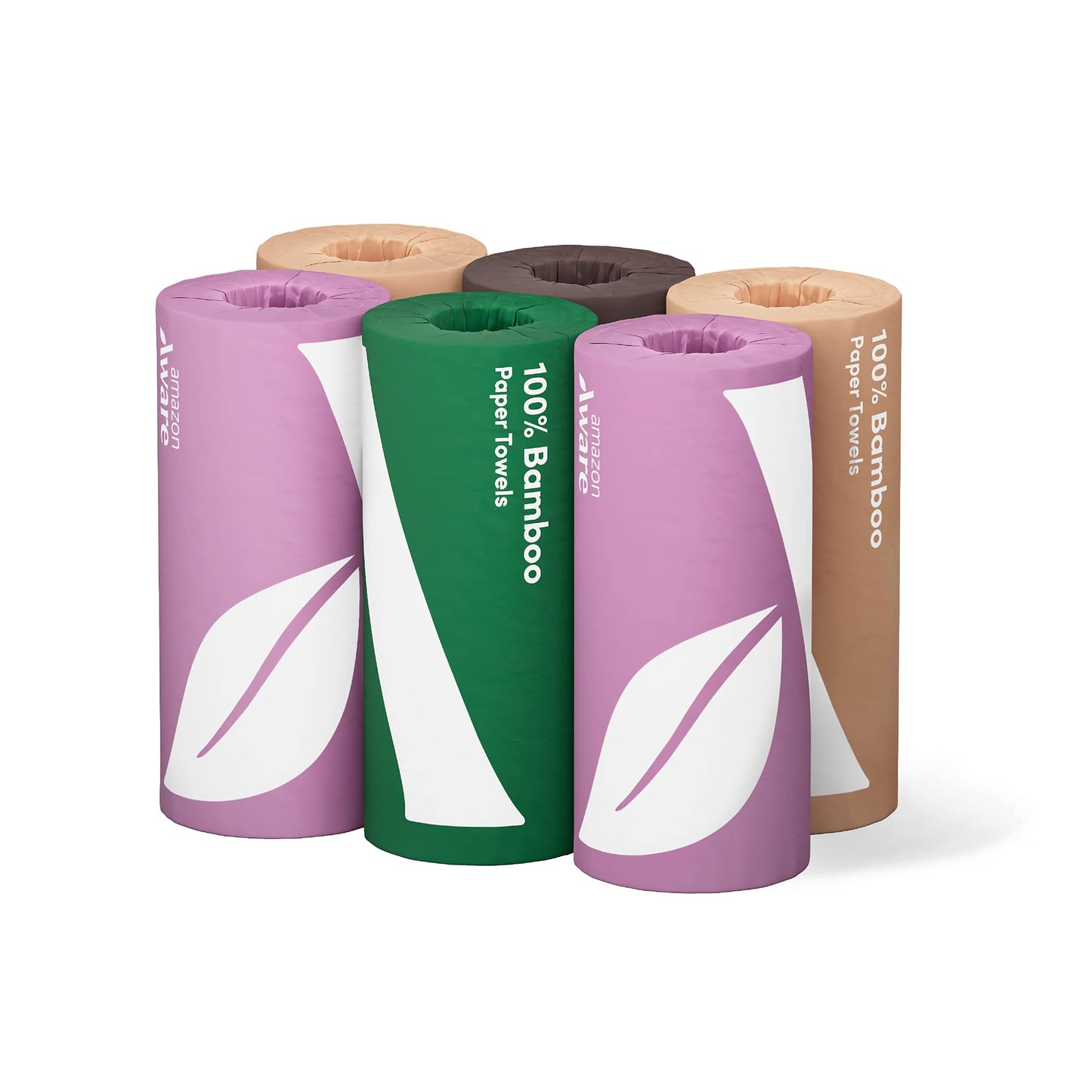 Amazon Aware Bamboo Paper Towels, 6 Rolls, 2 ply, FSC Certified, 150 Sheets, 900 Count, Plastic-Free, Multicolor