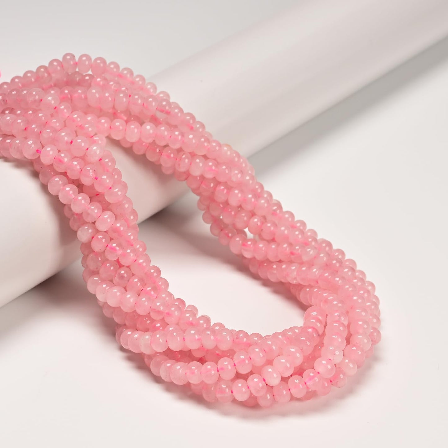 ICAI 4x6mm Natural Rondelle Beads – Loose Gemstone Spacers for DIY Jewelry Making (Rose Quartz)