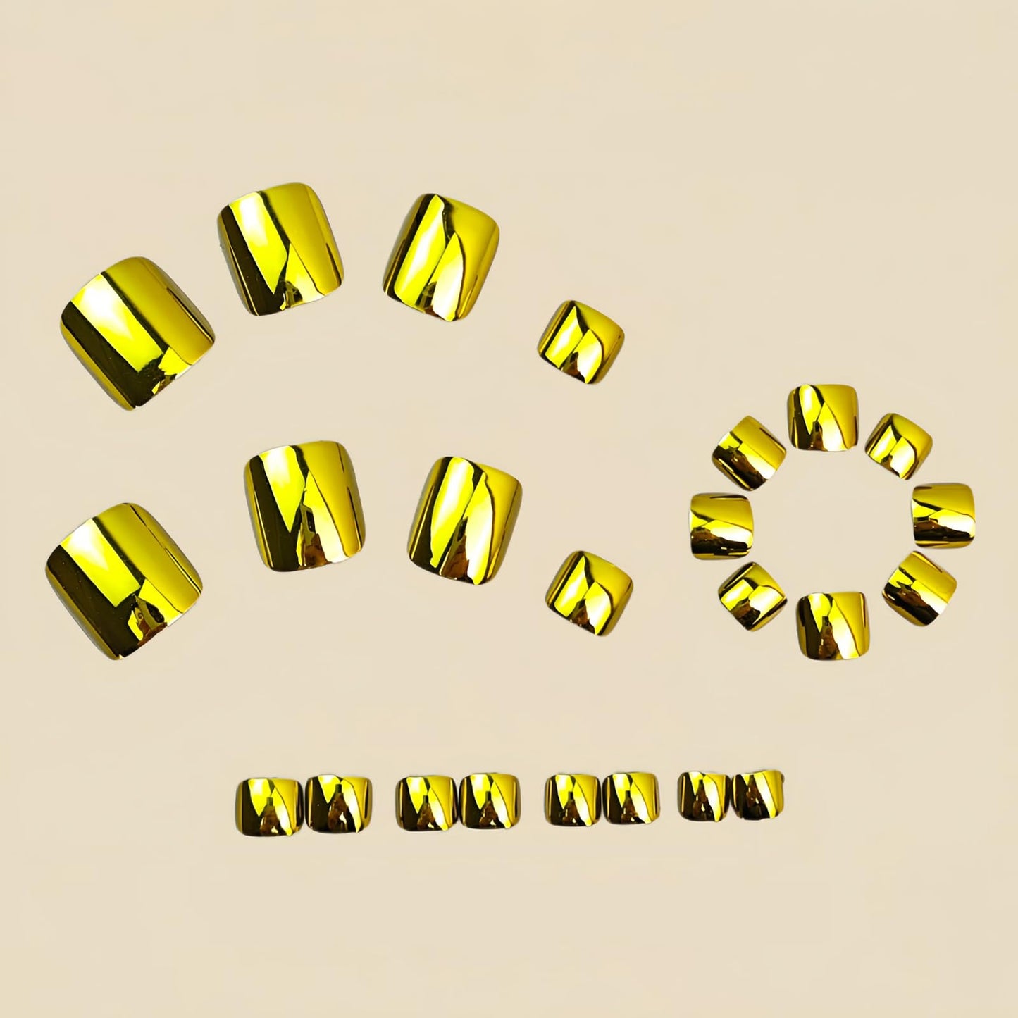 MISUD Press on Toenails - Fake Toe Nails with Bling Gold Chrome, Acrylic Toenail Metallic Design 24 pcs