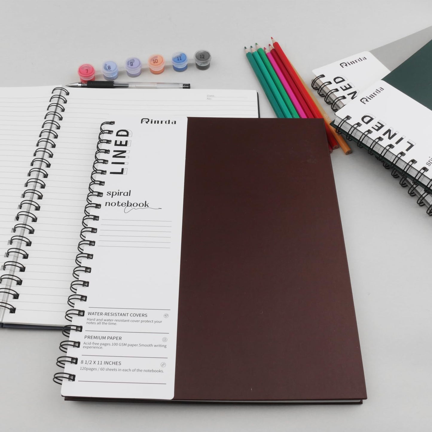 Rinrda Lined Notebook Spiral Notebook 8.5" x 11"-4 Pack Large Journal Hardcover Notebook 7mm College Ruled Notebook 120 Pages 100 GSM Thick Hardcover Journal for School (LINED, Mult-color)
