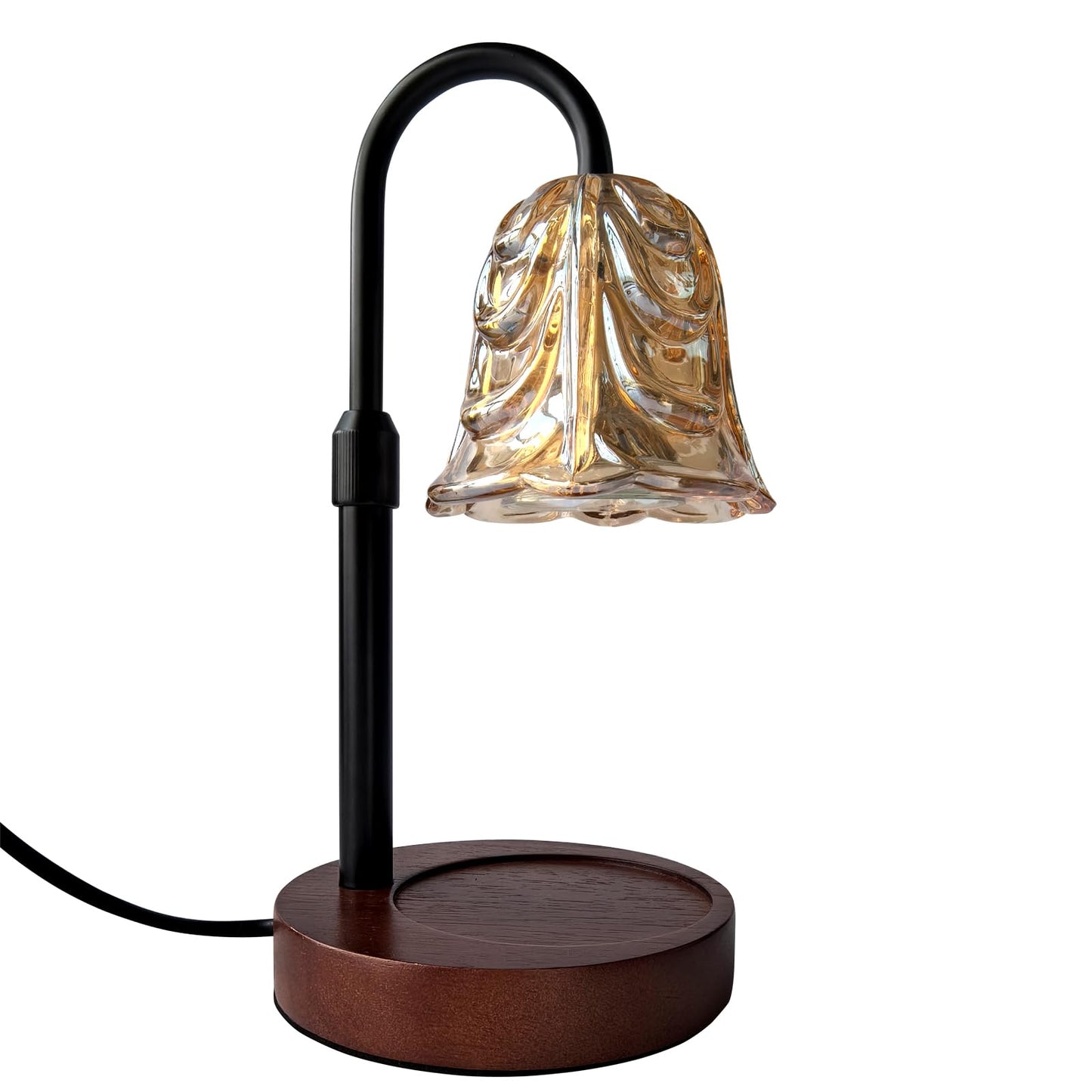 ANFOOS Candle Warmer Lamp with Timer and Dimmer, Flower Glass Shade Adjustable Height Flameless Wax Melt Warmer for Home Office Decor, 4 Brightness Mood Lighting, Includes 2 GU10 Bulbs