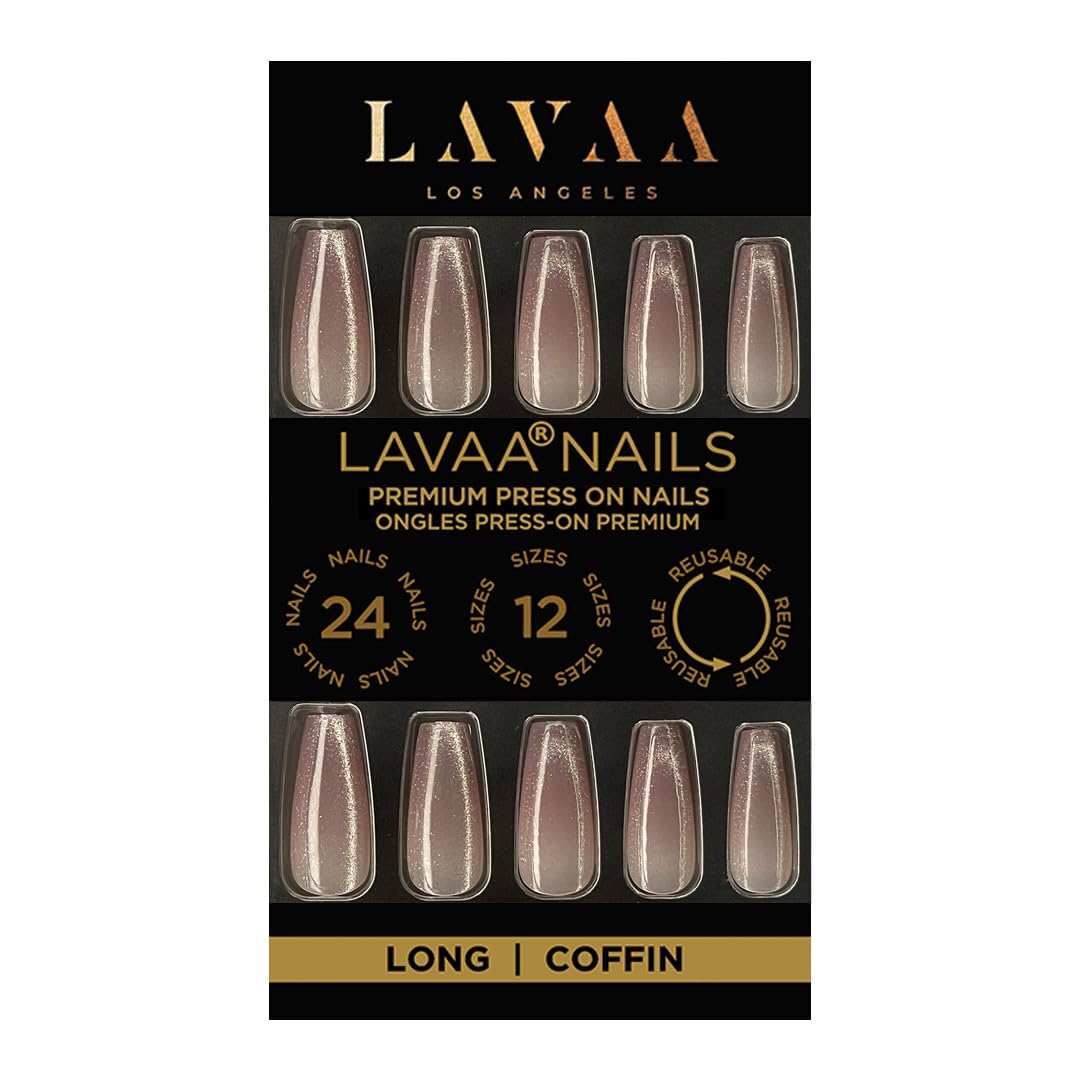 OMBRÉ SPARKLES Press-On Nails by Lavaa Beauty | Gold Ombré Velvet Shimmer Long Coffin Nails