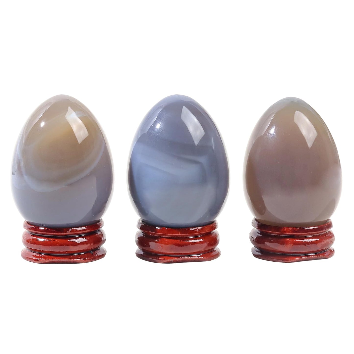 Casaper 2" Natural Grey Agate Egg with Wood Stand for Home Decoration, Polished Crystal Pocket Palm Sphere Fengshui Figurines Healing Reiki
