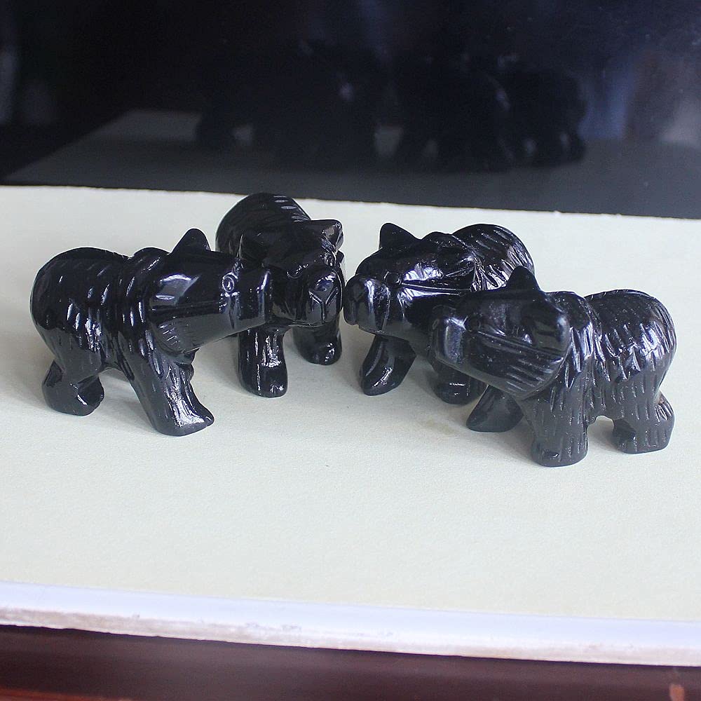 2'' Hand Carved Mixed gemstom Crystal Bear Animal Figurine Animal Carving (Black Obsidian)
