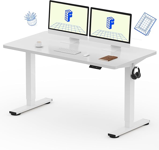 FLEXISPOT EN1 Whole Piece Standing Desk 55 x 28 Inches Stand Up Desk Workstation for Home Office (White Frame + White Top, 2 Packages)