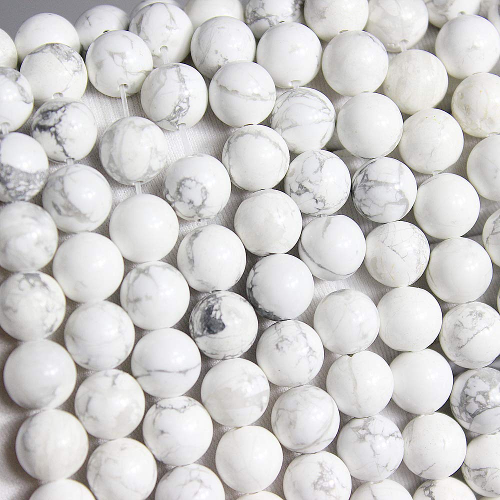 MJDCB AAAA Natural Stone Beads White Howlite Turquoise Round Loose Beads for Jewelry Making 15" (10mm)