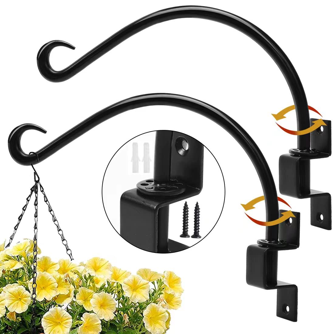 Maosen 12 Inches Swivel Plant Hangers Outdoor - 2 Pack Black Iron Plant Hanging Hook Bracket for Flowers Baskets Planter Pots Bird Feeder Lanterns Wind Chimes