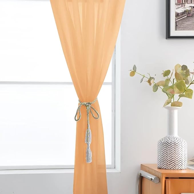 SpaceDresser Basic Rod Pocket Sheer Voile Window Curtain Panels Beige 1 Pair 2 Panels 52 Width 36 Inch Long for Kitchen Bedroom Children Living Room Yard（Beige, 52W x 36L）