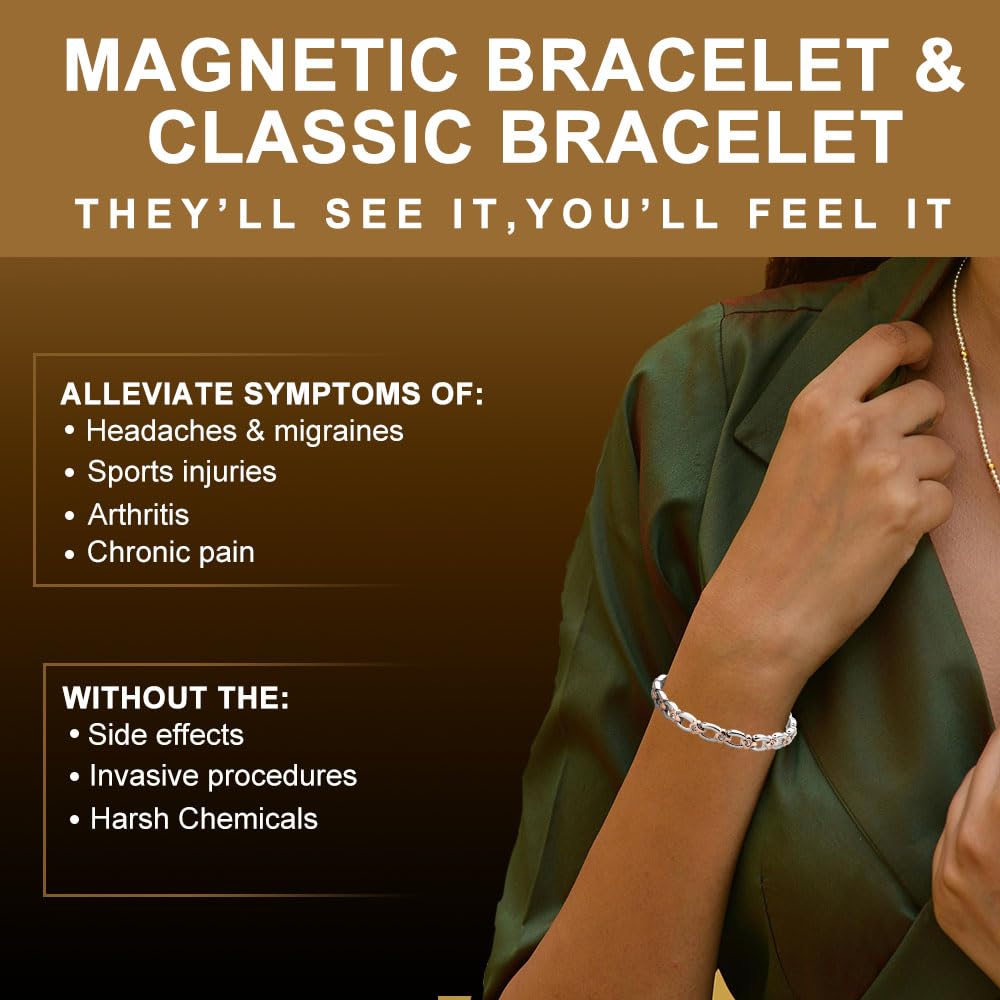 38 Magnetic Bracelet for Women, Titanium Germanium Bracelet, Silver Rose Gold Adjustable Women’s Jewelry Gift with Sizing Tool