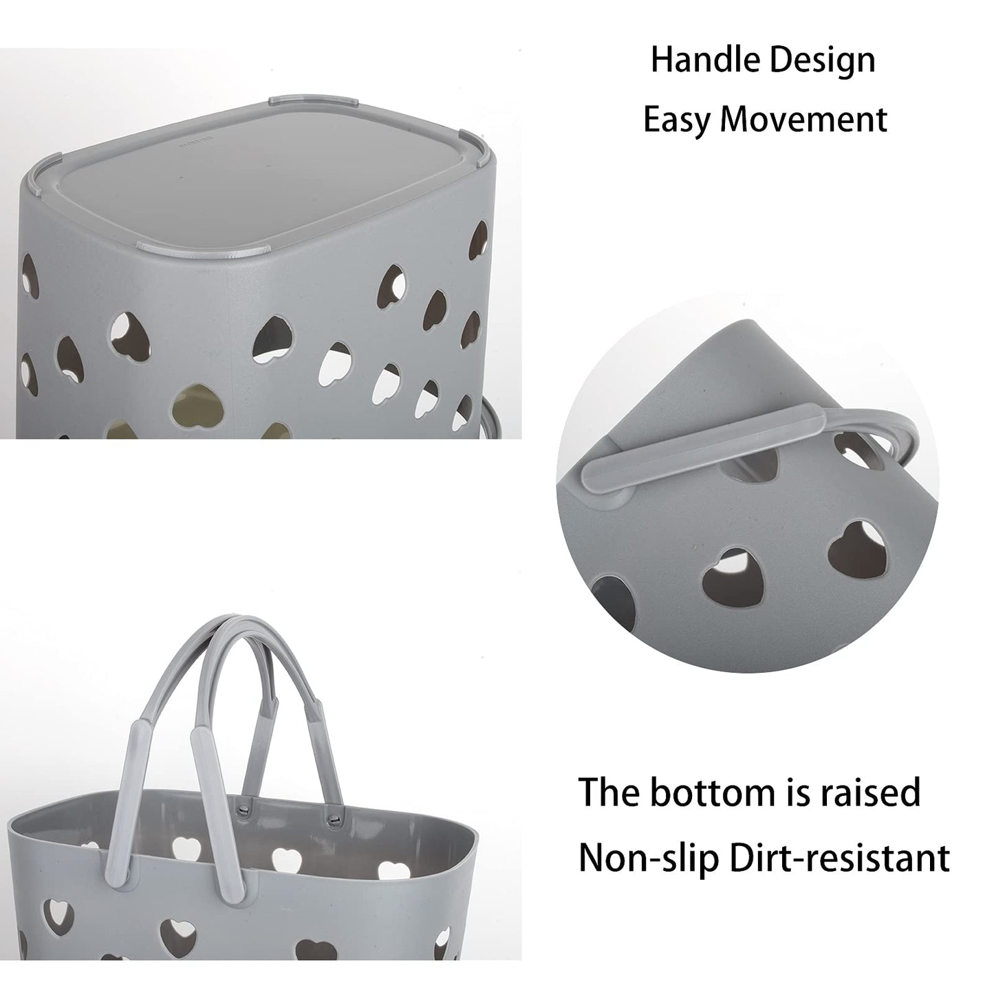 Anyoifax Portable Shower Caddy Tote Plastic Storage Basket with Handle Box Organizer Bin for Bathroom, College Dorm, Pantry, Kitchen, 2 Pack, Grey
