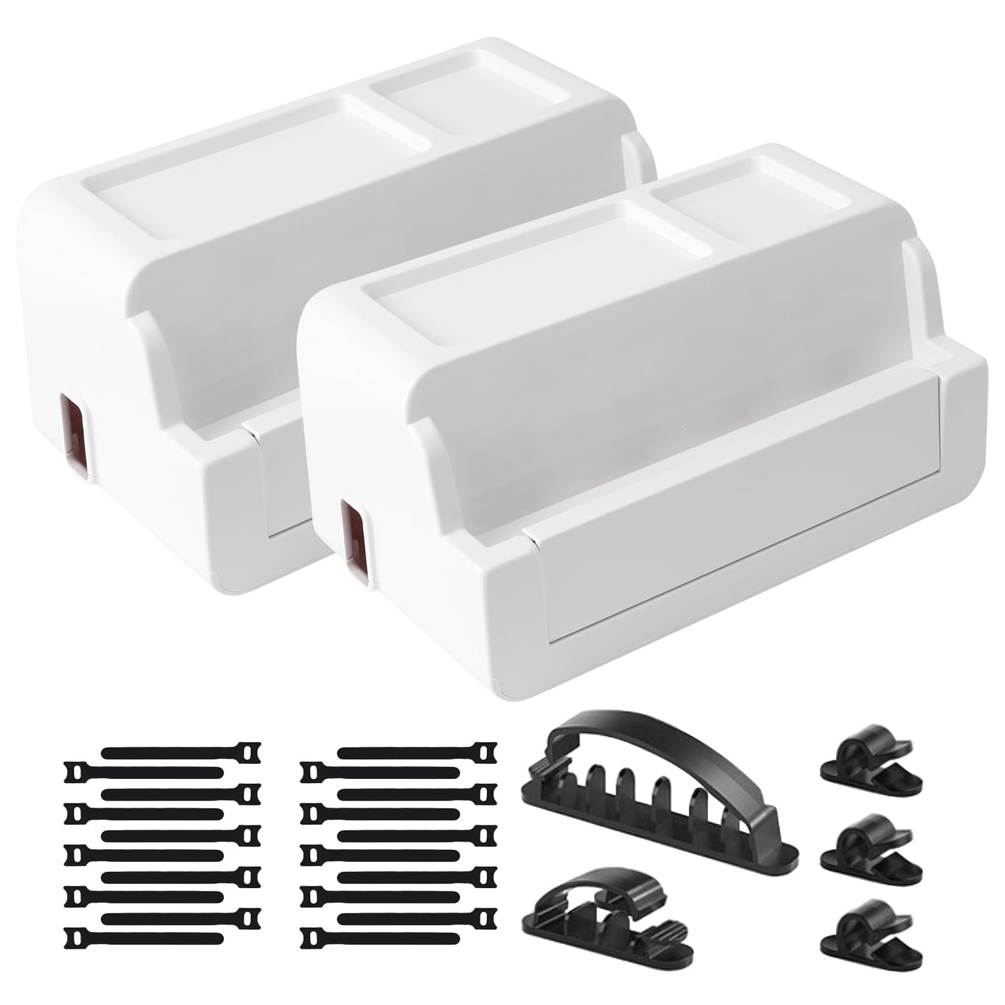 LZLOOK 2 Pack Cable Management Box for Home, Office & Desk, Cord Organizer Box for Computer, TV Wires Hub, Pet Friendly Cord Hider Box, Safe ABS Material (White)