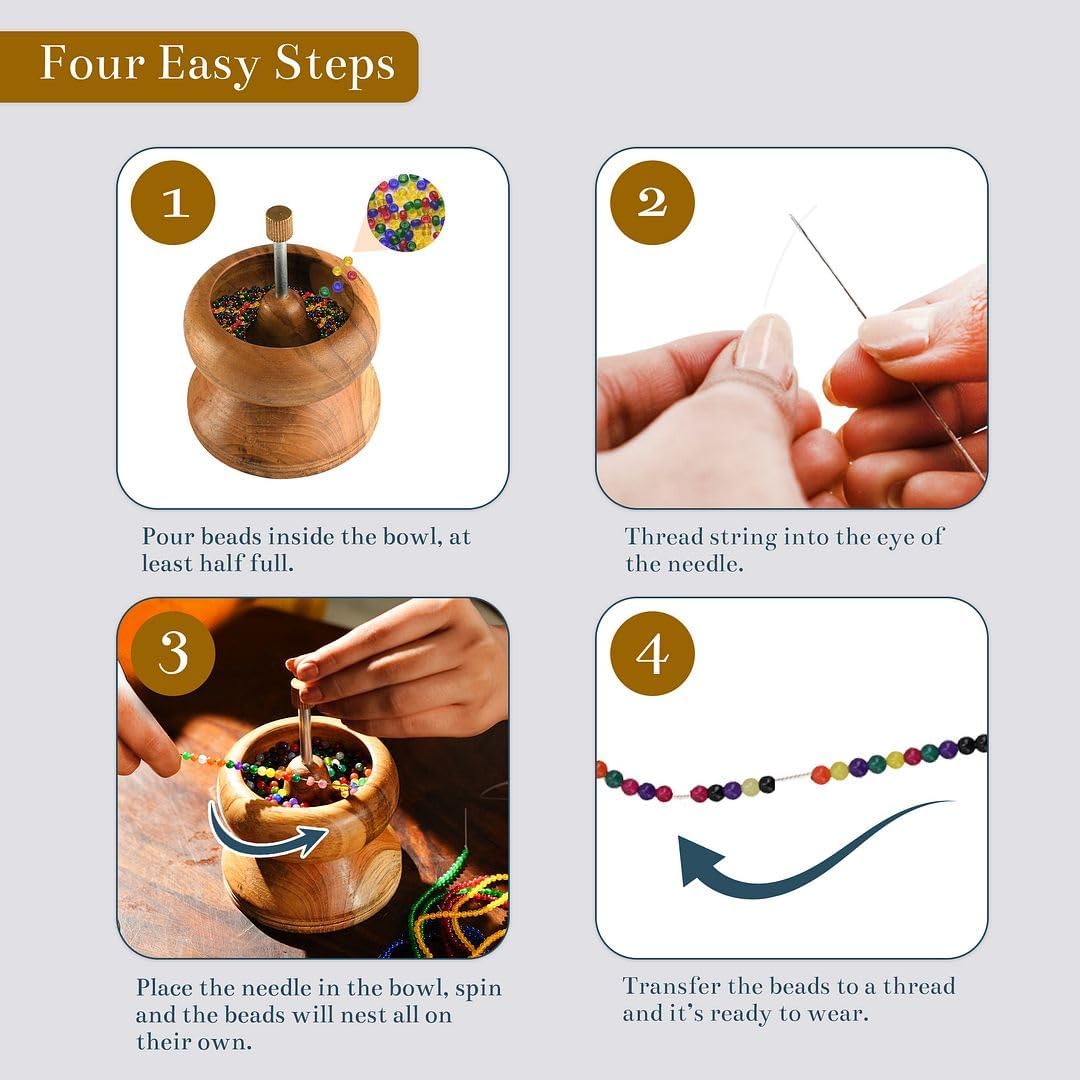 Shop LC Seed Bead Spinner for Bracelet Making Kit - Clay Beads Spinner with Big Eye Beading Needle and 3 Meter Long Thread Wooden Crafting Valentines Day Gifts for Womens - Teak Wood