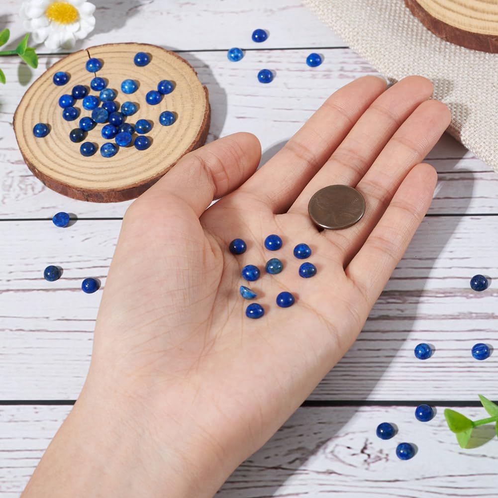 Fashewelry 50Pcs Natural Lapis Lazuli Cabochon Stone Half Round Beads 6mm Flat Back Gemstone Chakra Healing Crystal Dome Cover Cabs for Jewelry Making