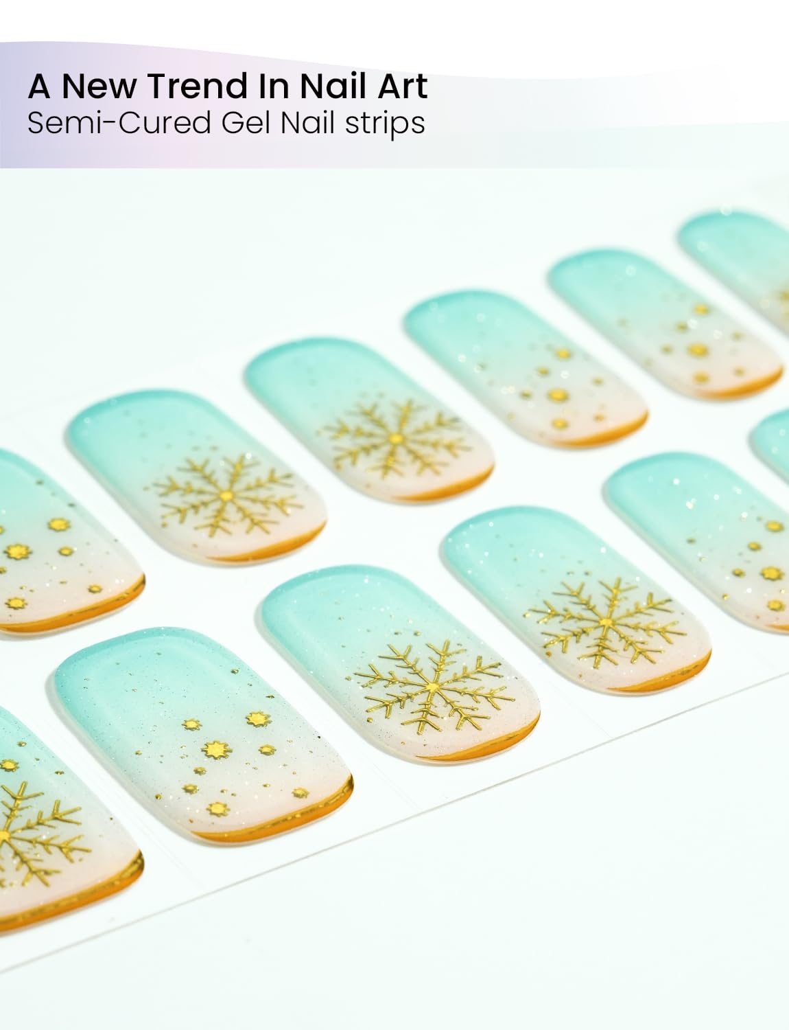 Oauee Semi Cured Gel Nail Strips | Built-In Gel Top Coat | UV Light Required | Salon Quality, Easy Application And Removal (Gilded Snow Globe Reverie ）