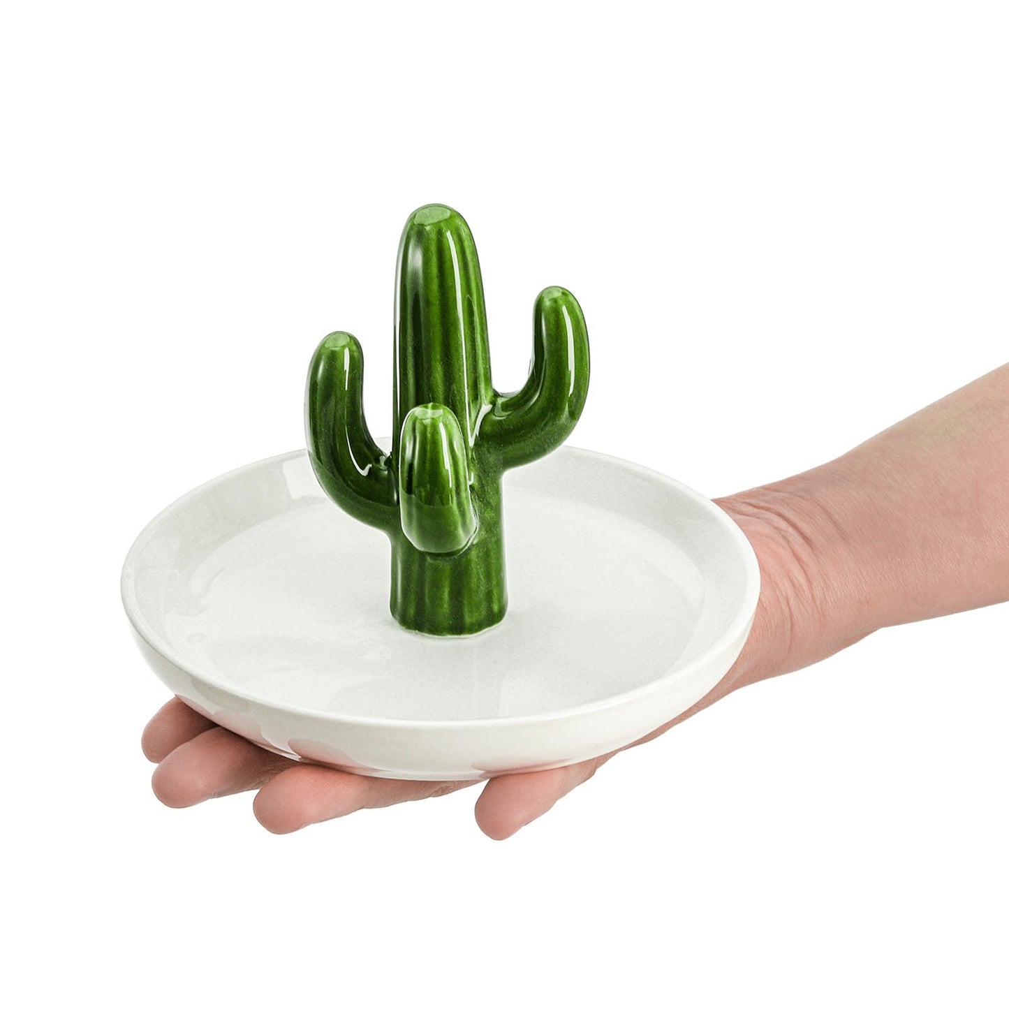 Elsjoy Set of 2 Ceramic Ring Holder Dish, Decorative Round Jewelry Display Trays, Aloe & Cactus Small Trinket Plate for Home, Gift, Mother's Day