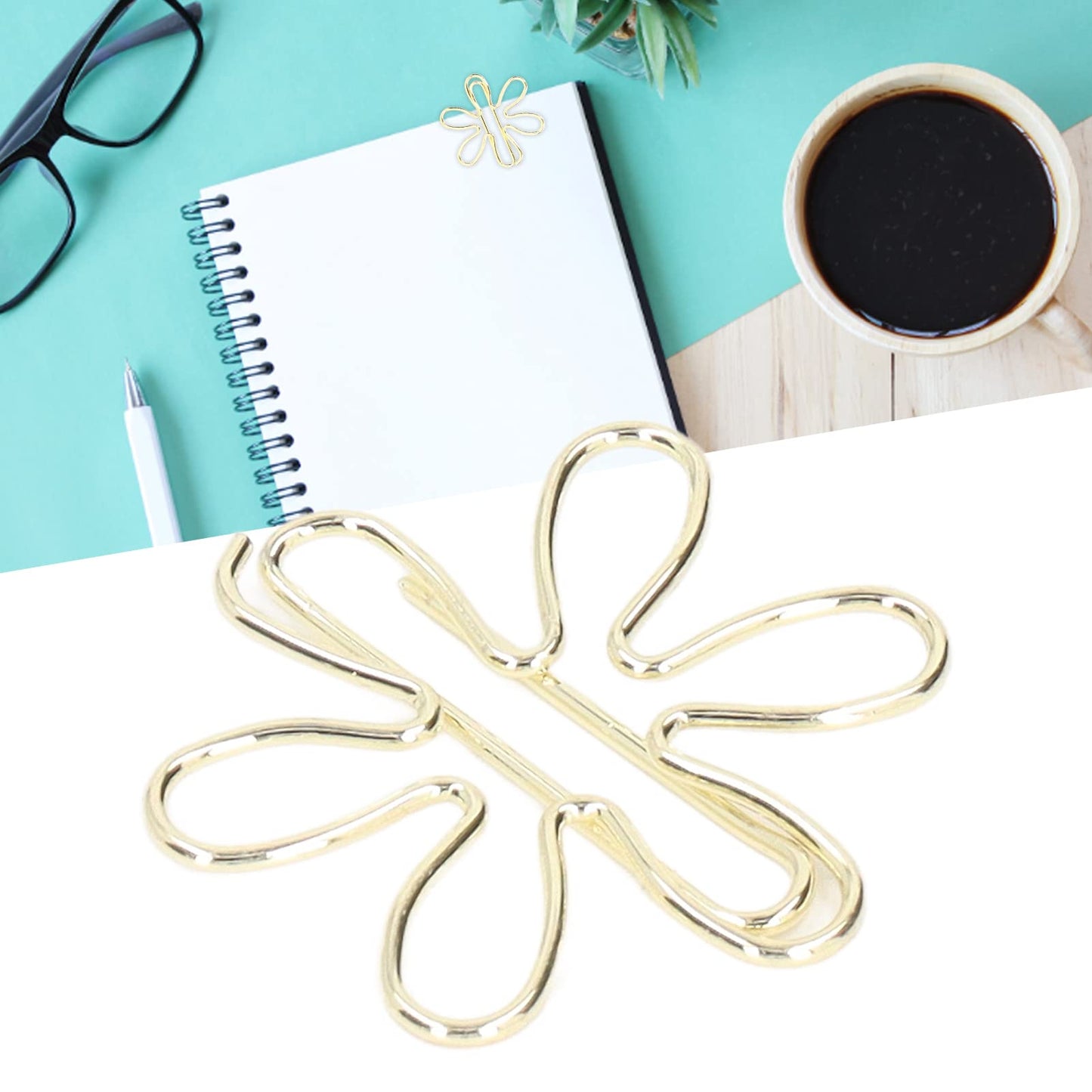 100Pcs Funny Planner Clips Cute Paper Clips Innovative Cute Design Anti Electroplating Process Gold Paper Clips for Office Home School (Floral Print)