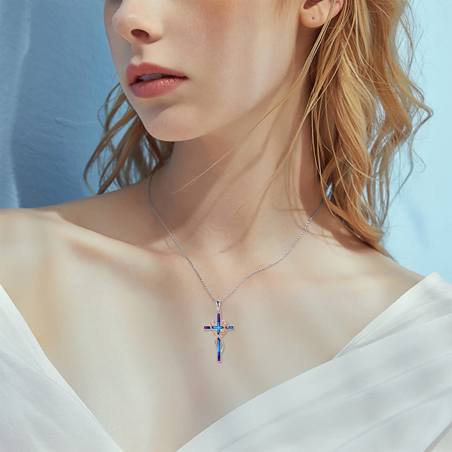 LUHE Cross Necklace for Women Sterling Silver Religious Faith Cross Heart Pendant Necklace Jewelry Christmas Gifts for Teens