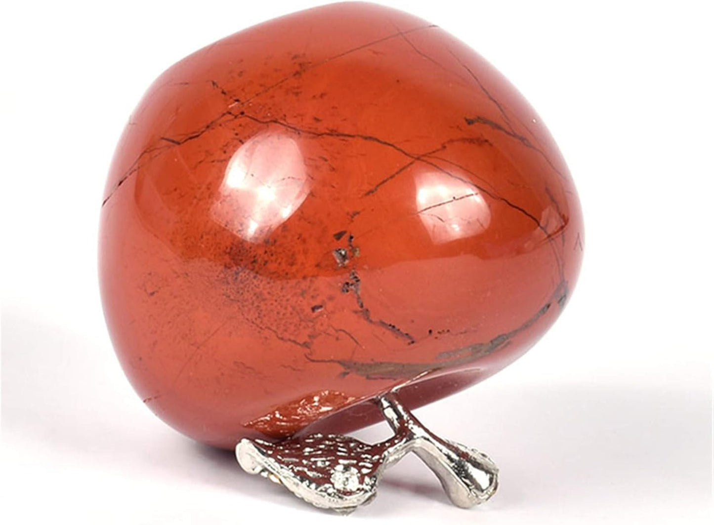 Casaper Red Jasper Apple Figurine Pocket Stone Fruit Sculpture Healing Crystal Statue Home Decoration 1.3" Tall