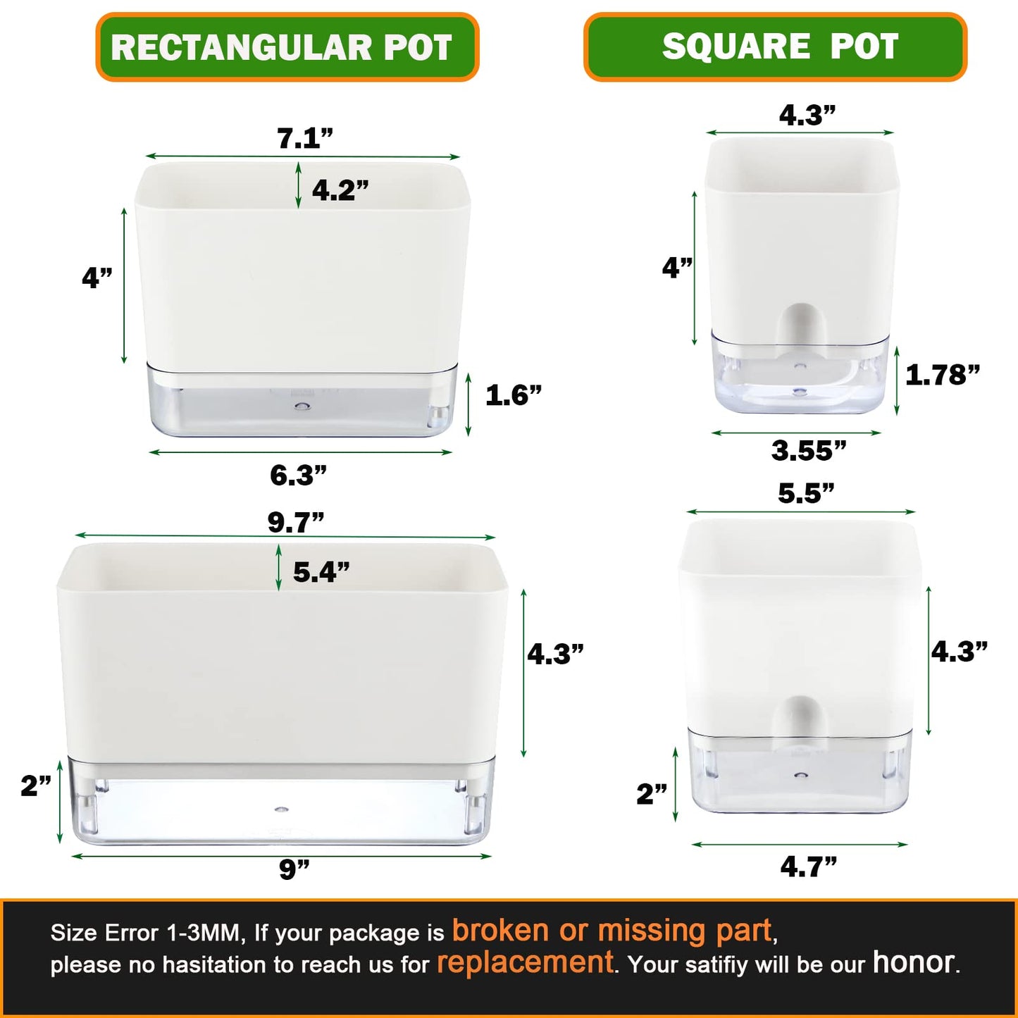 Planterhoma 6 Pack-5.5 Inch Self Watering Plant Pots for Indoor Plants, Square Self-Watering Planters Box Transparent for Devil's Ivy, Spider Plant, Orchid, African Violet