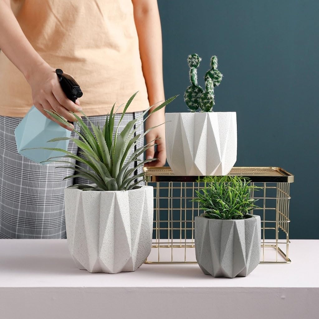 XUNTING Indoor Planters Cement Flower Pot Simple Home Office Desk Tabletop Decoration Flower Pot Modern Small Flower Pot Succulent pots(A,Large)