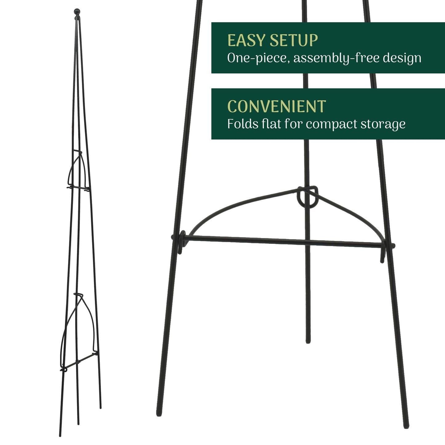 Arcadia Garden Products – No Assembly Required – 4 ft Folding Metal Obelisk Trellis for Climbing Plants – Plastic-Coated Grow Support for Indoor Outdoor Flowers, Vegetables, Vines, Ivy