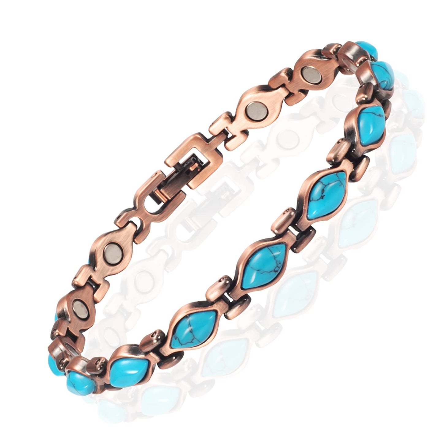 EnerMagiX Copper Bracelets for Women, Pure Copper Turquoise Adjustable Magnetic Bracelets, Copper Jewelry（0166）