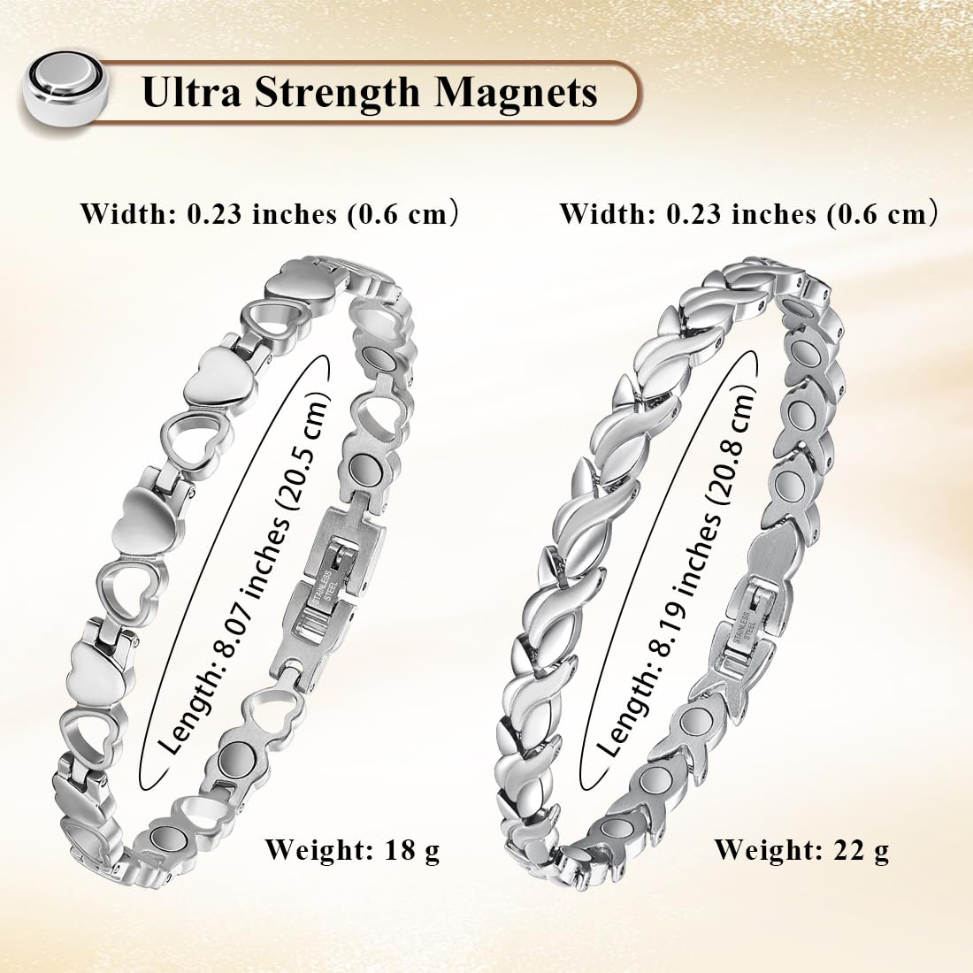 Vicmag Magnetic Titanium Bracelet for Women Steel Jewelry Gift with Adjustment Tool & Box(Silver Fishtail & Heart)