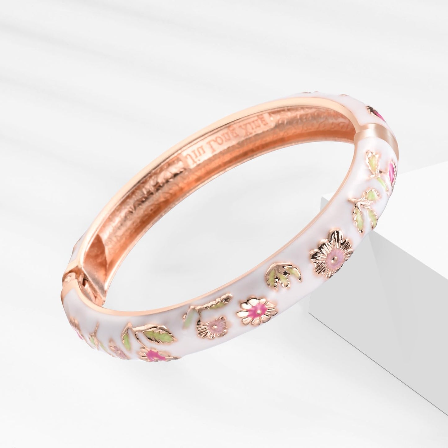 UJOY Bangles 5 Pcs Enamel Jewelry Set Rose Flower Engraved Cloisonne Bracelets Pack in a Box 5PCS Blue White
