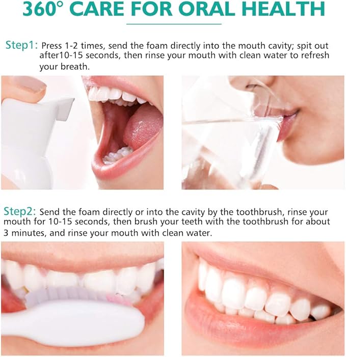 Foam Toothpaste 2PCS,Stain Removal Toothpaste for Sensitive Teeth,Teeth foaming Whitening,Baking Soda Spearmint Whitening Mousse Mouth Wash Water for Travel Friendly