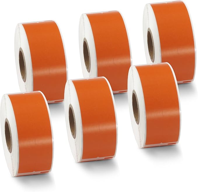BETCKEY Colored Labels Compatible with Dymo 30277 (9/16" x 3-7/16") File Folder(2-up) Labels, Compatible for Dymo LabelWriter Thermal 450, 4XL & Zebra Desktop Printers [6 Rolls, Orange]