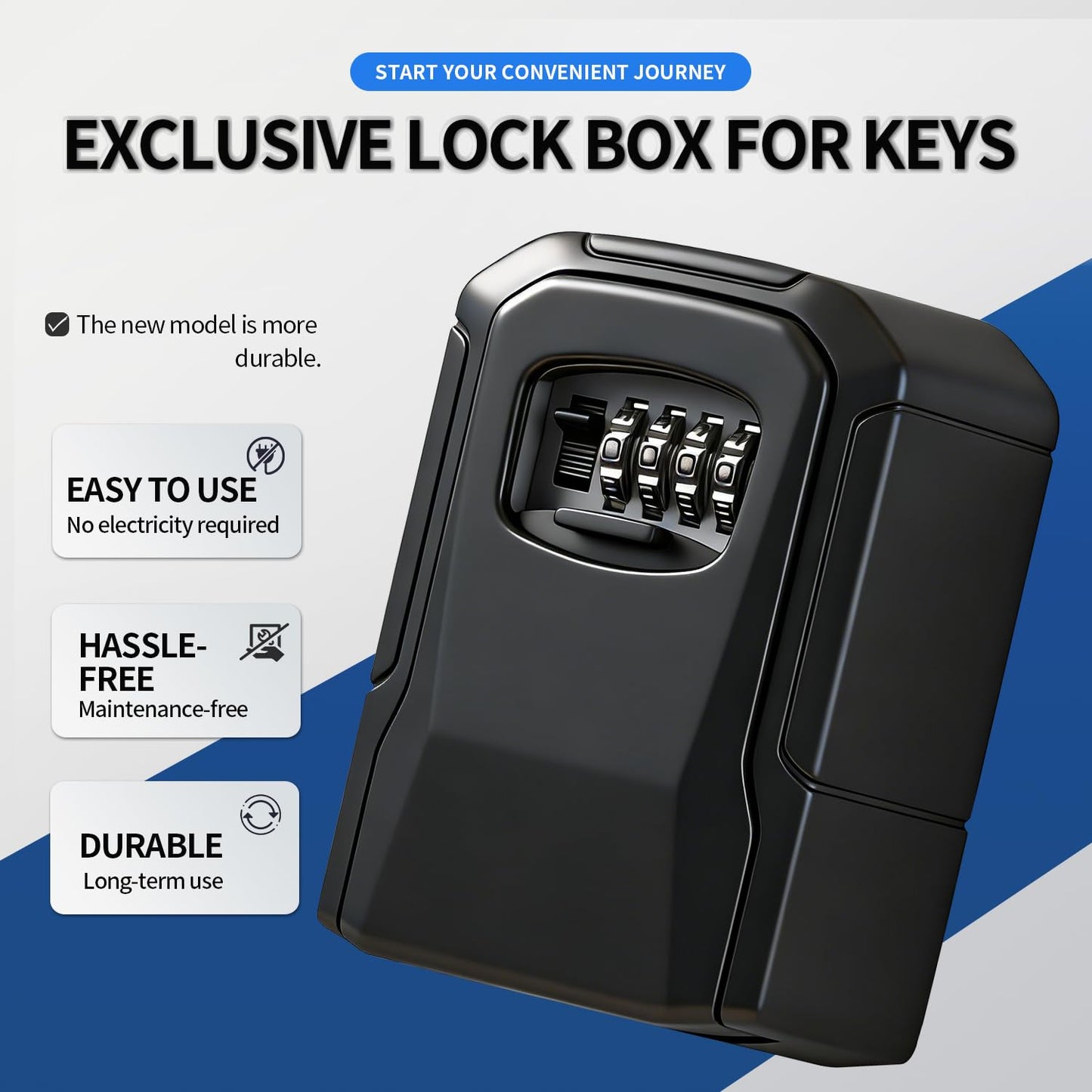 PYReek Lock Box, Key Lock Box Resettable Combination Lockbox Wall Mount Waterproof Security Safe Box for Outside Outdoor Home Office Door Handle House Key, Black